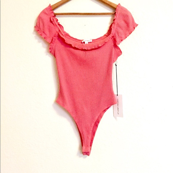 Cotton Candy Tops - Bright Coral Ribbed Body Suit